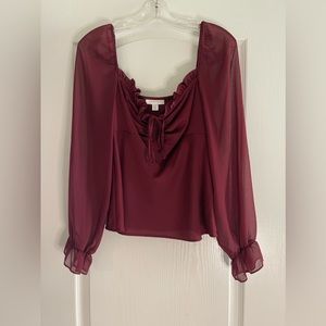 Topshop Maroon Burgundy Palermo Chiffon Sleeve Top Size 10 Modern Meets 90